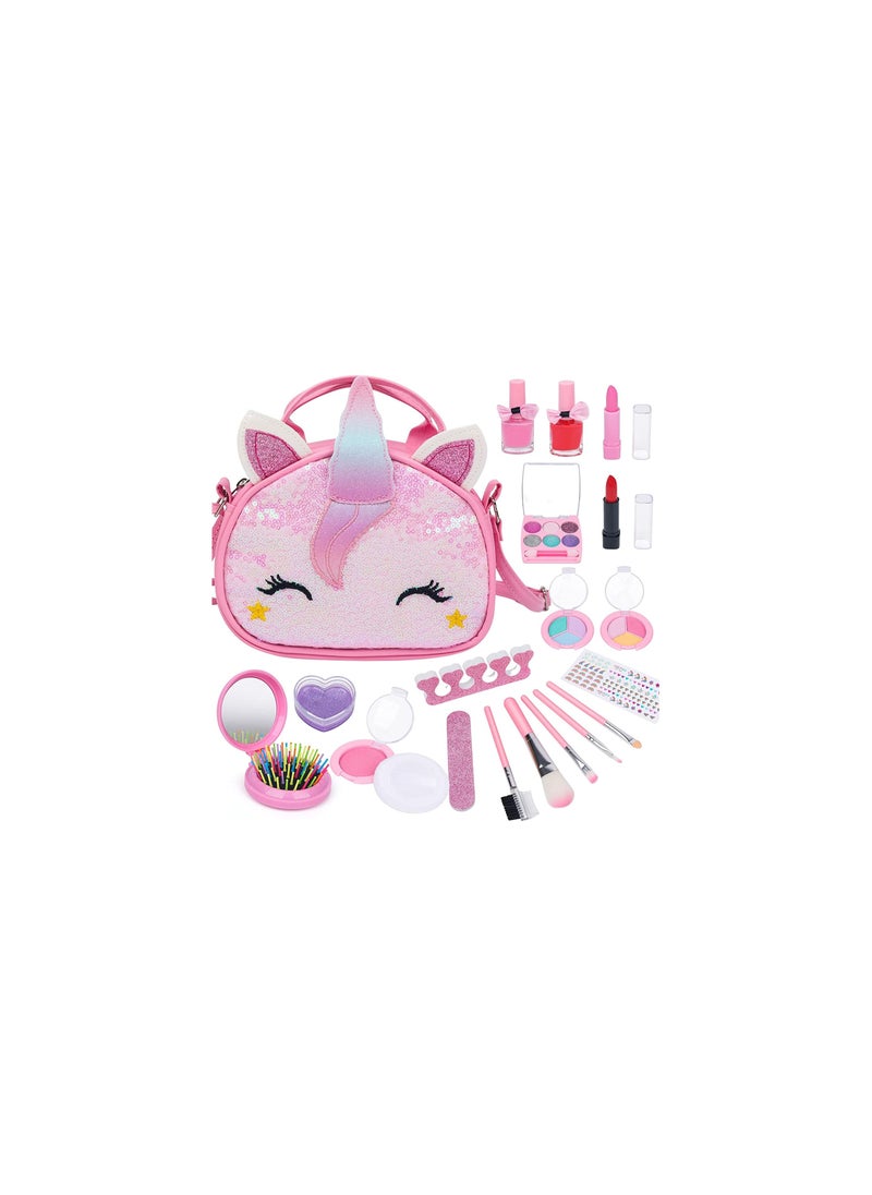 Party with Emma - Kids Makeup Kit for Girl Real Washable Makeup Kit for Little Girls Unicorn Mermaid Girls Makeup Set with Cute Princess Cosmetic Purse Girls Pretend Play Toy Toys for Little Girls (Unicorn Purse) - Image 1
