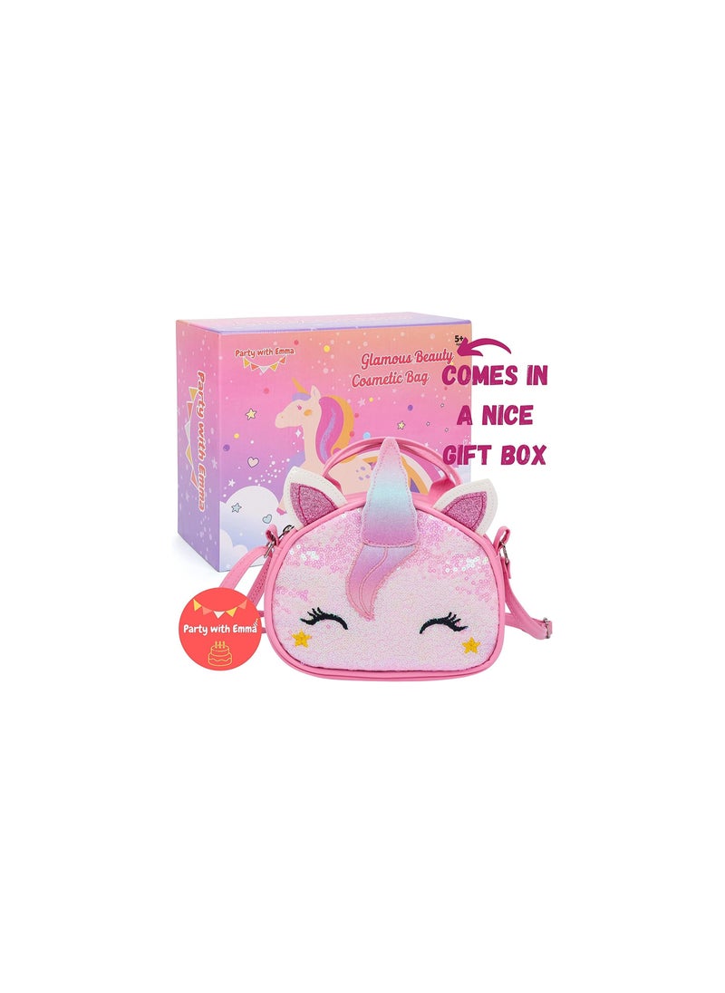 Party with Emma - Kids Makeup Kit for Girl Real Washable Makeup Kit for Little Girls Unicorn Mermaid Girls Makeup Set with Cute Princess Cosmetic Purse Girls Pretend Play Toy Toys for Little Girls (Unicorn Purse) - Image 1