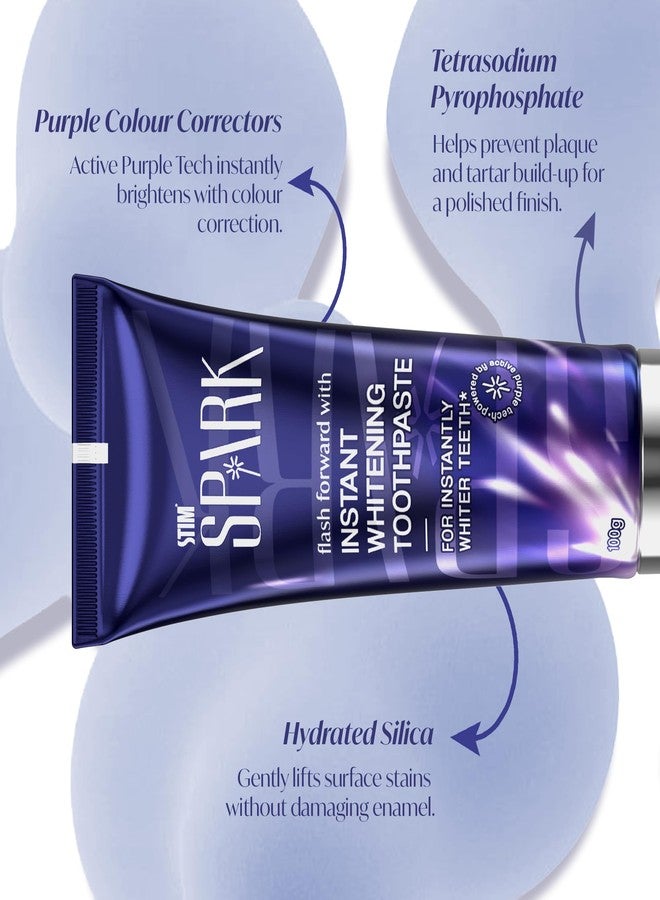 STIM Spark Instant Whitening Toothpaste | Instantly Whiter Looking Teeth | Whitening Toothpaste for Yellow Teeth | Enamel-Safe Colour Correcting Purple Tech | Oral Beauty Toothpaste - Image 3