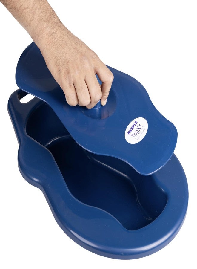 MEXPLE وعاء MEXPLE TopX1 2 في 1 للجنسين مصنوع من البولي بروبيلين مع غطاء | للرجال والنساء | وعاء كبير، سميك، وثابت | للمرضى طريحي الفراش - يتحمل وزنًا يصل إلى 100 كجم - أزرق - Image 1