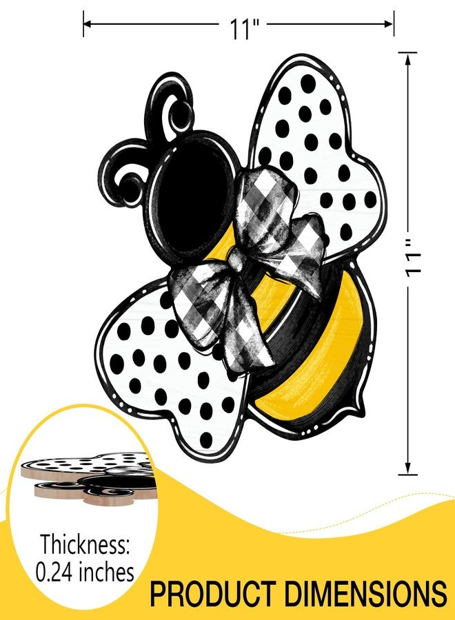 Deroro Bumble Bee Spring Summer Front Door Sign, Polka Dot Farmhouse Wood Door Hanger Outdoor Outside Porch Decor, Buffalo Plaid Check Bow Wooden Wreath Indoor Wall Hanging Decoration - Image 2