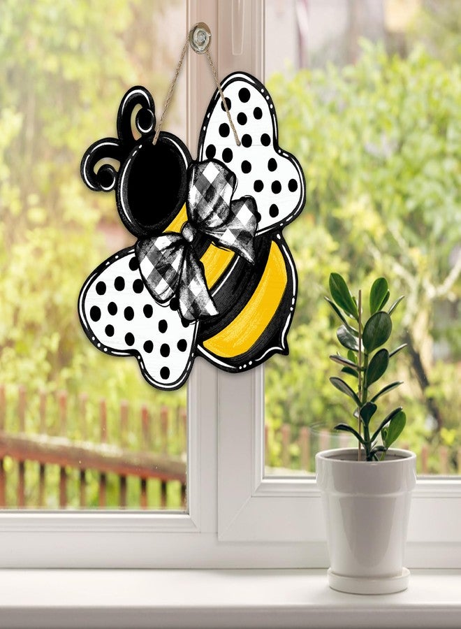 Deroro Bumble Bee Spring Summer Front Door Sign, Polka Dot Farmhouse Wood Door Hanger Outdoor Outside Porch Decor, Buffalo Plaid Check Bow Wooden Wreath Indoor Wall Hanging Decoration - Image 4