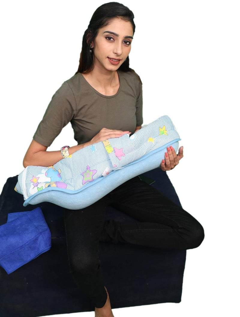 HOOPA Cotton 2-In-1 Quilt Covered Pillow (Blue Bunny) | Feeding Pillow | Nursing Pad | Breastfeeding Cushion - Image 1