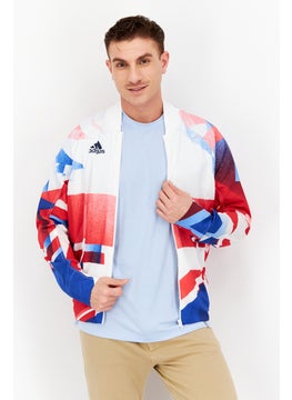Adidas Men Sportswear Fit Outdoor Windbreaker Jacket, White/Red  - Image 1