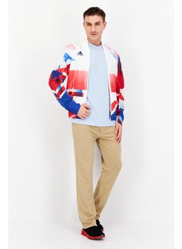 Adidas Men Sportswear Fit Outdoor Windbreaker Jacket, White/Red  - Image 2