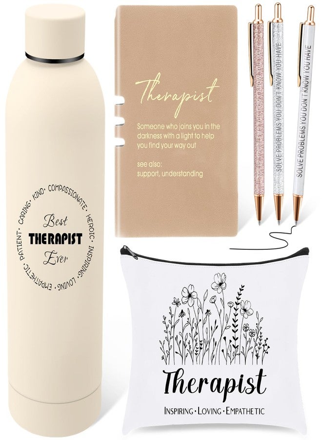 Marspark 6 Pcs Therapy Appreciation Gifts for Women, with Stainless Steel Water Bottle, Printed Bag, and Pen A5 Notebook Makeup Bag Set for Appreciation Gift Mental Healthy Psychology(White) - Image 1