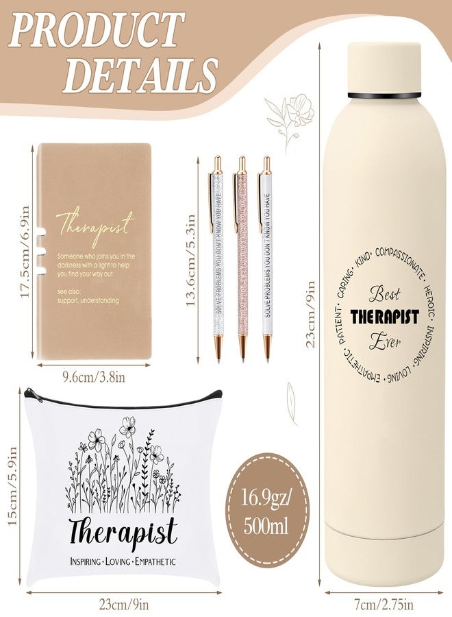 Marspark 6 Pcs Therapy Appreciation Gifts for Women, with Stainless Steel Water Bottle, Printed Bag, and Pen A5 Notebook Makeup Bag Set for Appreciation Gift Mental Healthy Psychology(White) - Image 2
