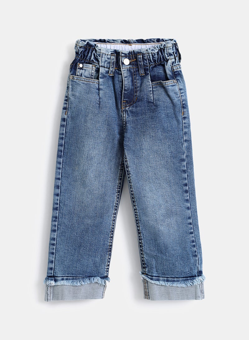 Junior Girls Blue Mom Fit Denim Pant - Image 1