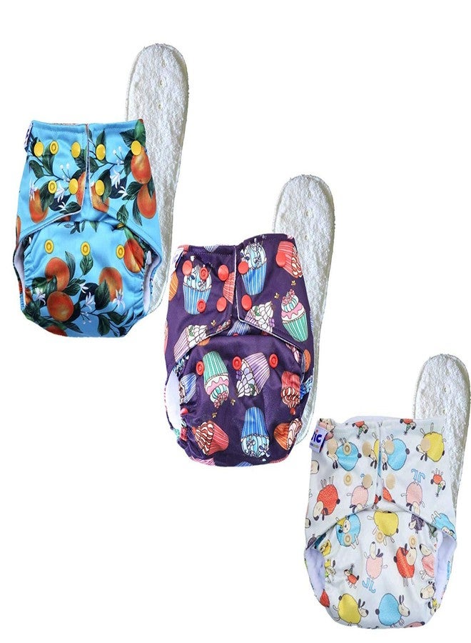 Superbottoms Basic Leakage-proof advanced cloth diapers for babies, High Absorbent 100% cotton 3 reusable diaper and 3 insert pad Combo Pack washable cloth diaper 3M -3Years Adjustable, Reduces Rash - Image 1