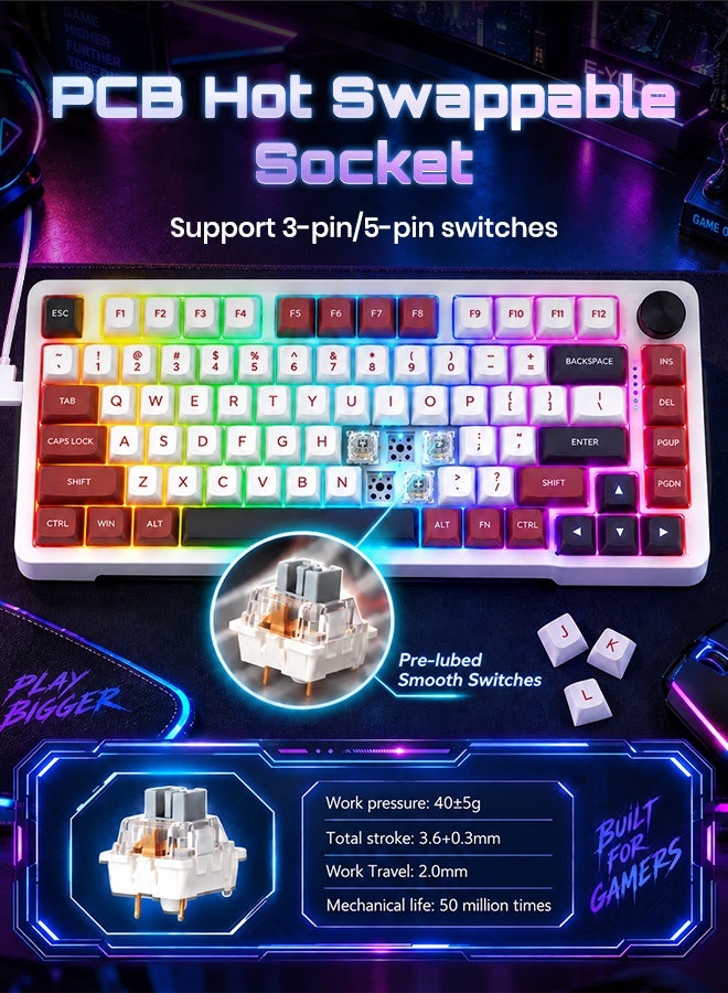 E-YOOSO Z-82 Creamy RGB Gaming Keyboard Wired, Mechanical Keyboard with Pre-lubed Linear Switches, Hot Swappable, Gasket Structure Gaming Keyboards with Sound Dampening Foam, RGB Backlit, 82 Keys Custom Gaming Keyboard for PC,(White Red) - Image 3