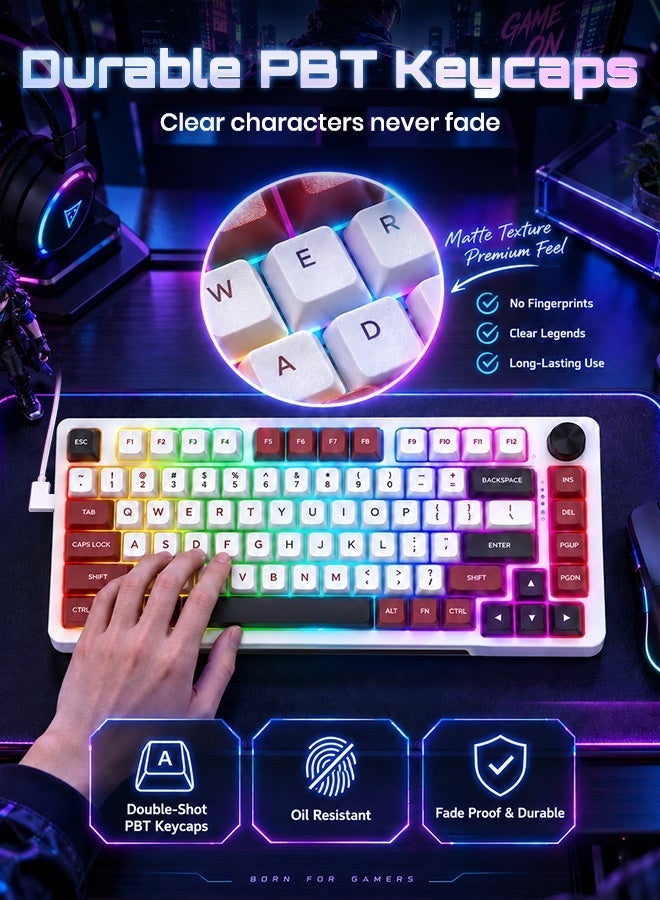 E-YOOSO Z-82 Creamy RGB Gaming Keyboard Wired, Mechanical Keyboard with Pre-lubed Linear Switches, Hot Swappable, Gasket Structure Gaming Keyboards with Sound Dampening Foam, RGB Backlit, 82 Keys Custom Gaming Keyboard for PC,(White Red) - Image 4