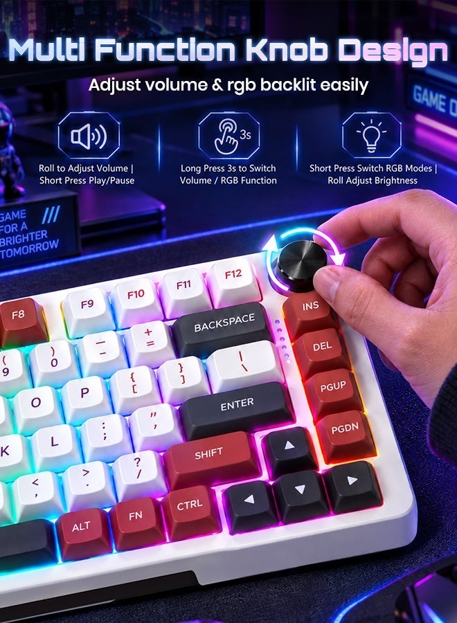 E-YOOSO Z-82 Creamy RGB Gaming Keyboard Wired, Mechanical Keyboard with Pre-lubed Linear Switches, Hot Swappable, Gasket Structure Gaming Keyboards with Sound Dampening Foam, RGB Backlit, 82 Keys Custom Gaming Keyboard for PC,(White Red) - Image 5