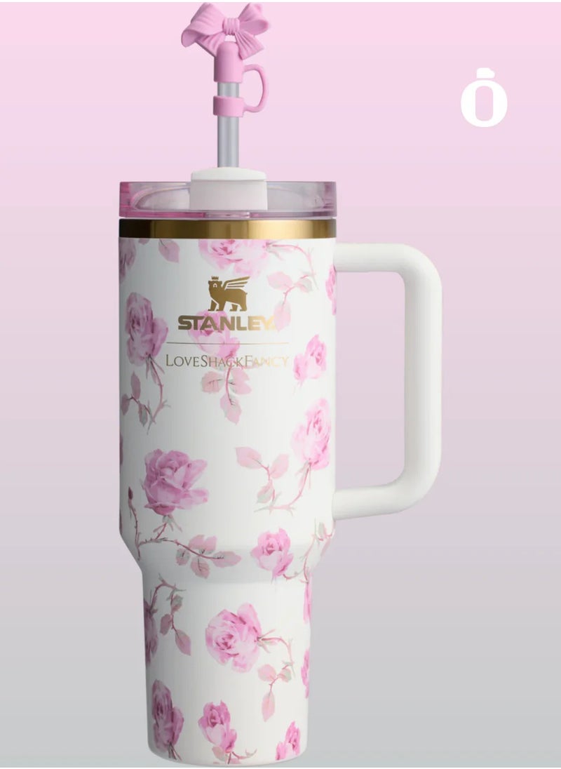 Stanley - The Stanley x LoveShackFancy Quencher 40OZ Ribbon Rosa,Presented in Elegant Gift-Ready Packaging - Image 1