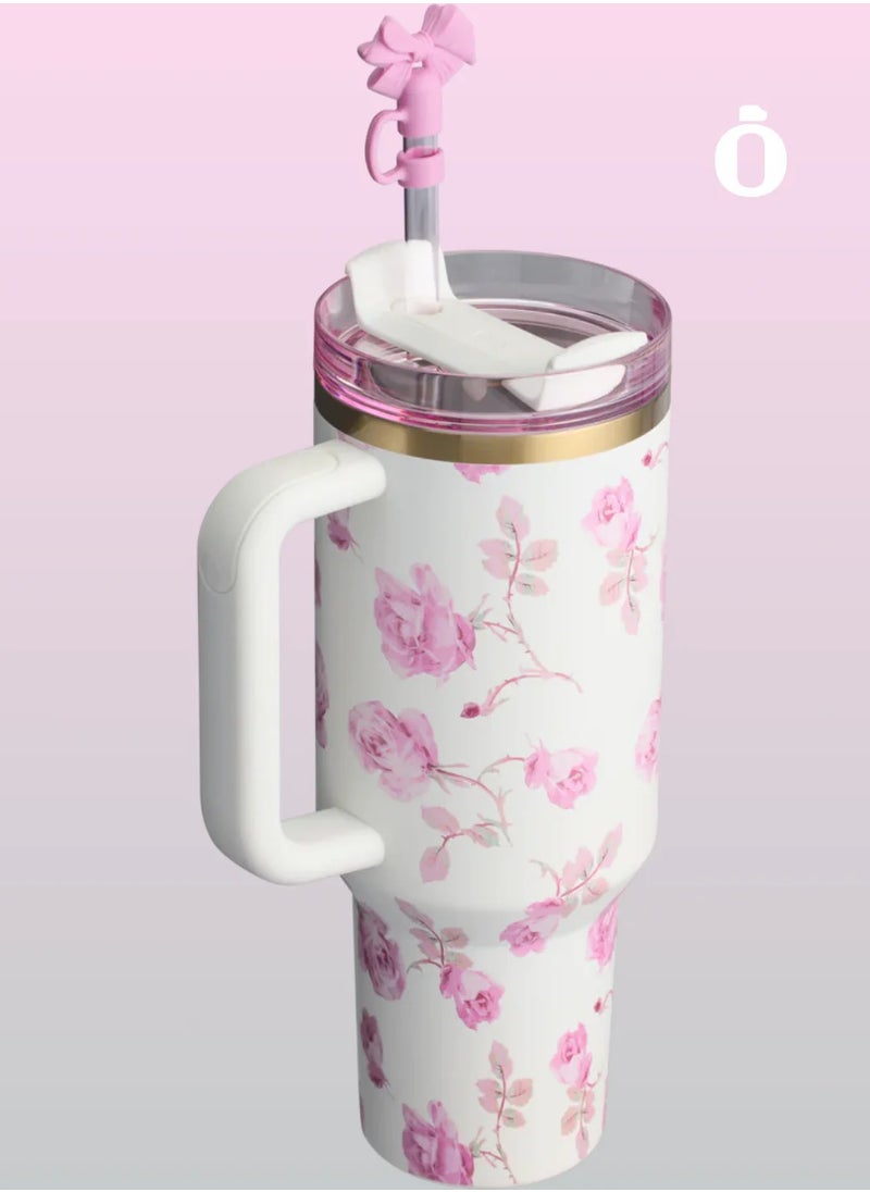 Stanley - The Stanley x LoveShackFancy Quencher 40OZ Ribbon Rosa,Presented in Elegant Gift-Ready Packaging - Image 1