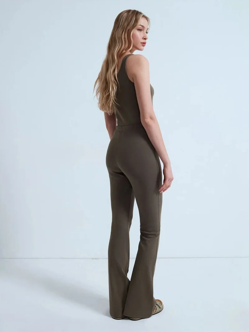 ديلفين Dilvin Mid-Waist Flare Jersey Pants With Drawstring