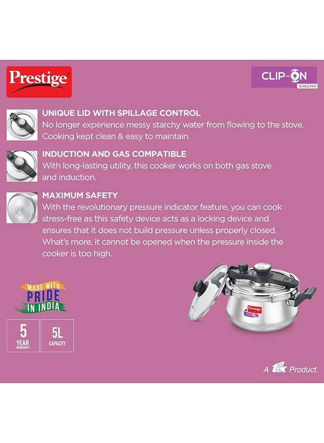 Prestige - Prestige Svachh Clip-on 5 Litre Stainless Steel Pressure Handi - Image 1