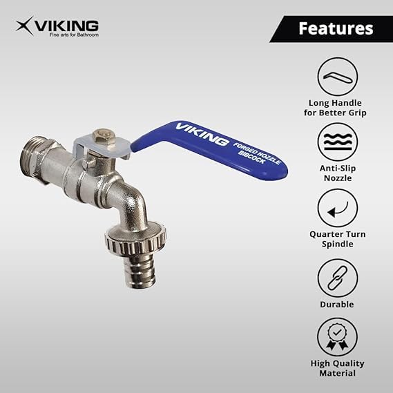 Viking Brass Garden Faucet Bib Tap Forged with (3/4”) Slim Hose Nozzle, Shot Blasted Nickel - Durable and Easy to Use - Image 4