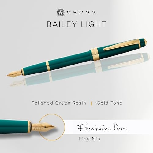 Cross Bailey Light Refillable Fountain Presented in a Everyday Gift Box - Medium Point, Black Ink, Polished Green - Image 2