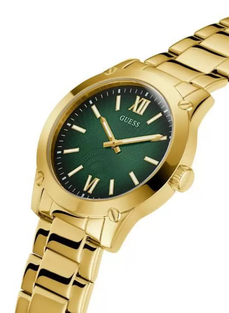 GUESS Men's Crescent Quartz Green Dial Gold Stainless Steel Band Watch - GW0574G2 - 44mm - Image 3