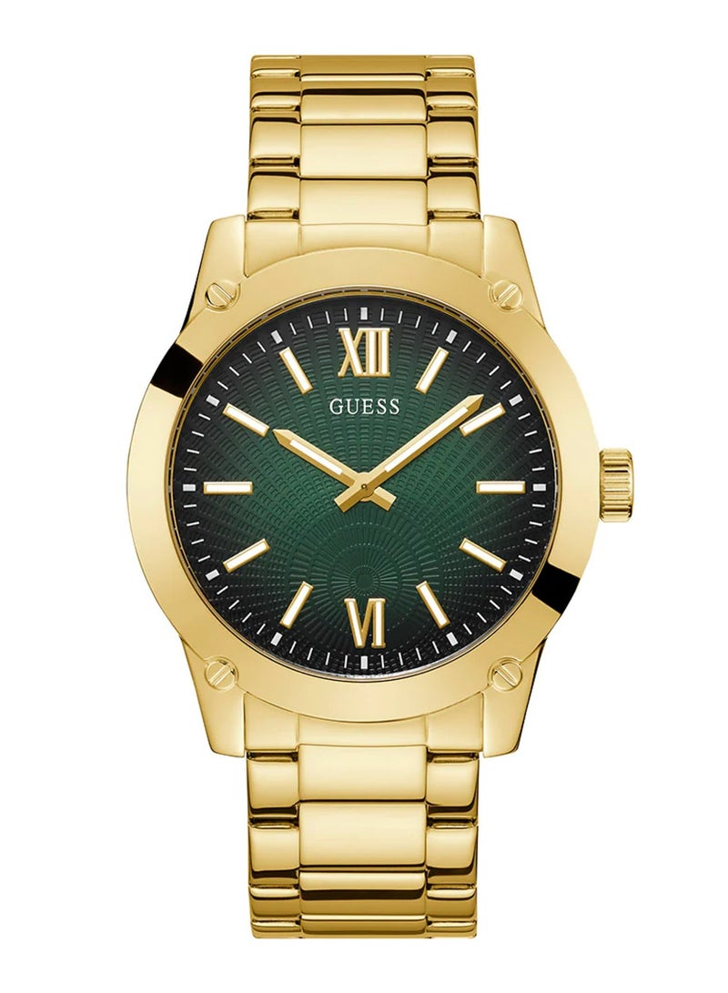 GUESS Men's Crescent Quartz Green Dial Gold Stainless Steel Band Watch - GW0574G2 - 44mm - Image 1