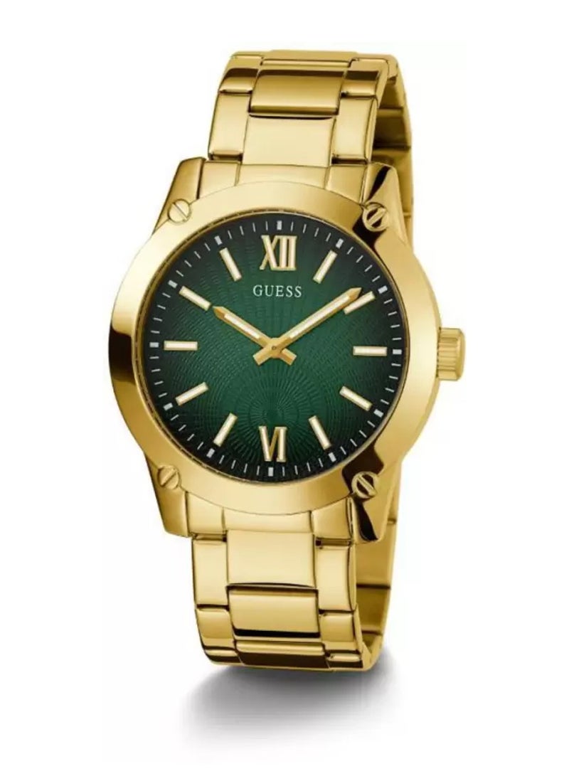 GUESS Men's Crescent Quartz Green Dial Gold Stainless Steel Band Watch - GW0574G2 - 44mm - Image 5