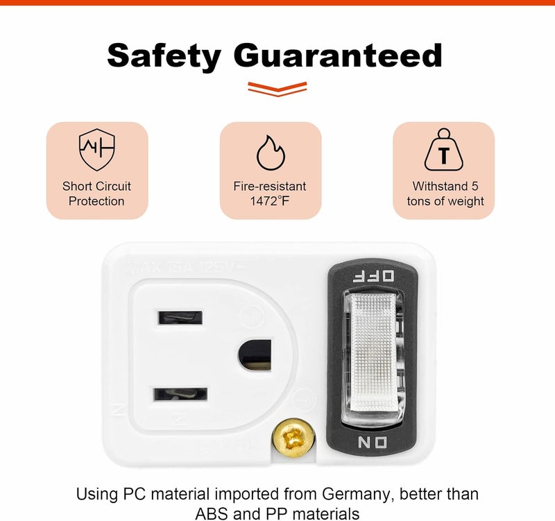 SYCON Adapter Outlet Extender with Night Light, Wall Outlet with Switch on off, Outlet Splitter with 2 Outlets - Image 4