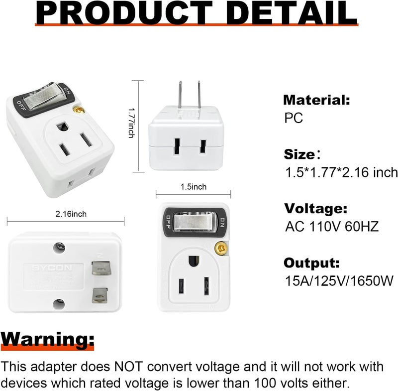 SYCON Adapter Outlet Extender with Night Light, Wall Outlet with Switch on off, Outlet Splitter with 2 Outlets - Image 3