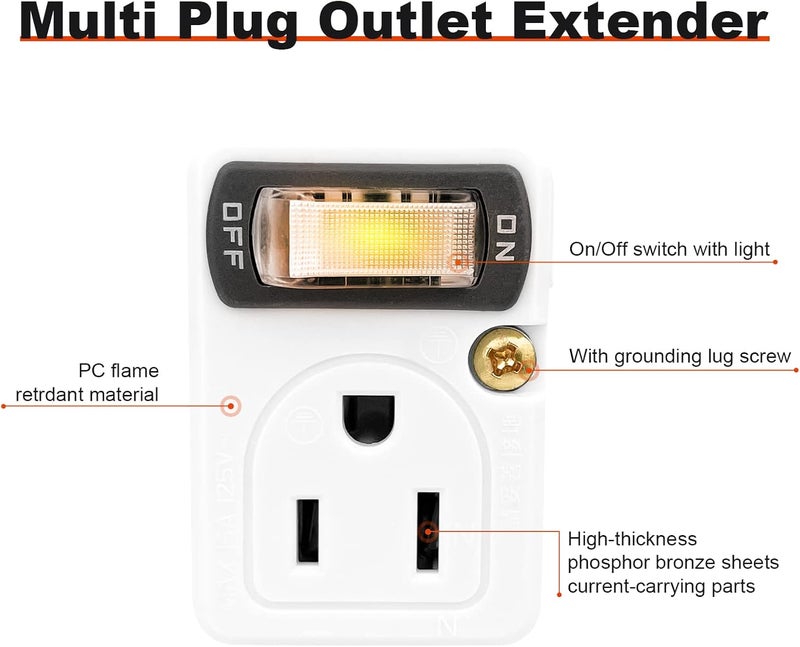 SYCON Adapter Outlet Extender with Night Light, Wall Outlet with Switch on off, Outlet Splitter with 2 Outlets - Image 2