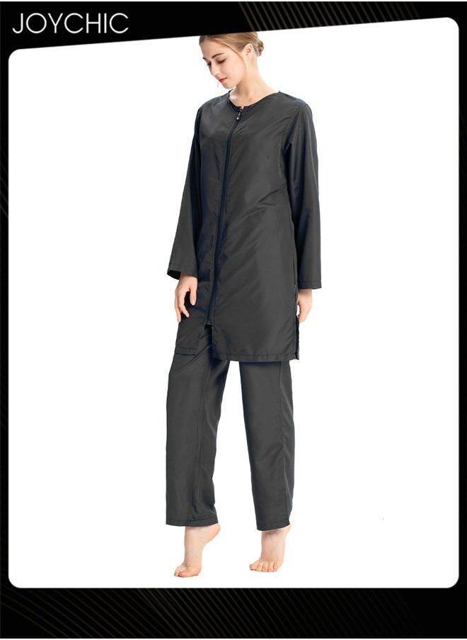 Joychic - 3-piece Muslim Women Conservative Swimwear Set Summer Casual Comfortable and Sun Protection Long Sleeve Zipper Closure Swimsuit Lightweight Beach Wear Black - Image 1