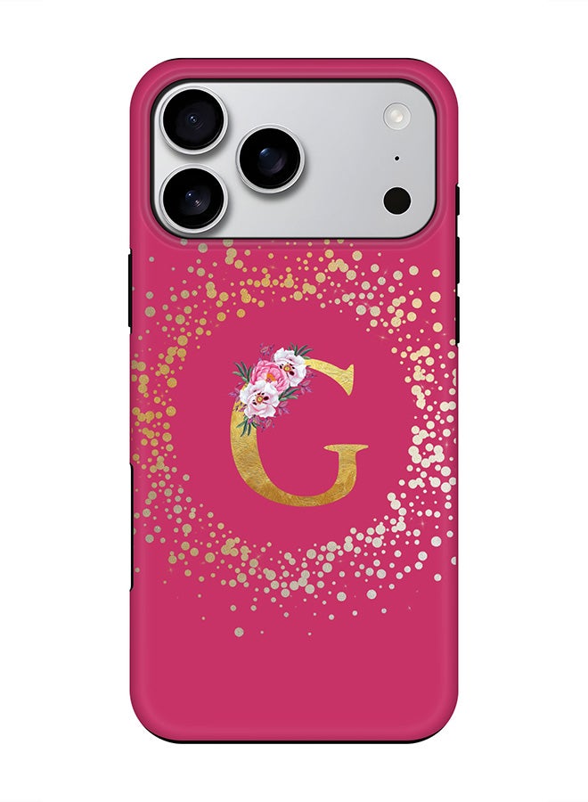 Stylizedd Tough Pro Magnetic Case for iPhone 17 Pro Max, Dual Layer hybrid PC + TPU Mobile Cover Matte - Custom Monogram Floral - G ( Deep Pink )