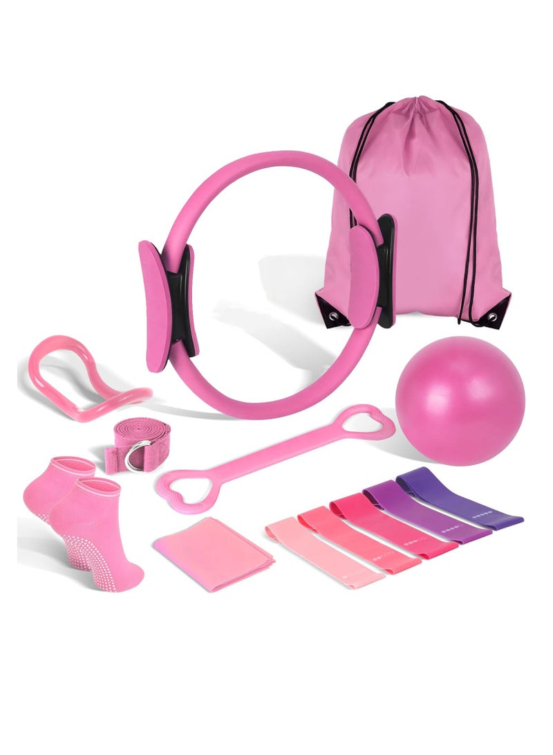 Oasisgalore Pilates Ring Essentials Kit for Women, Home Workout Equipment Set with 9.8” Ball, Resistance Bands, Magic Circle, Accessories - Image 1