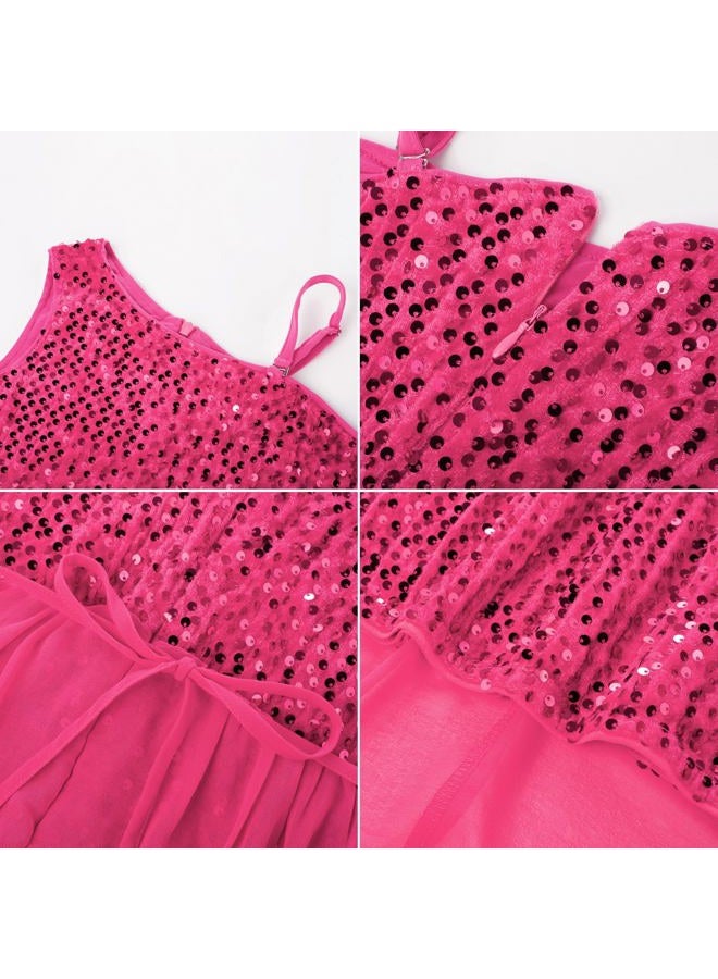 GRACE KARIN Girls Pink Sequin Dress Size 10 One Sleeve Sparkly Prom Birthday Party Dresses - Image 5