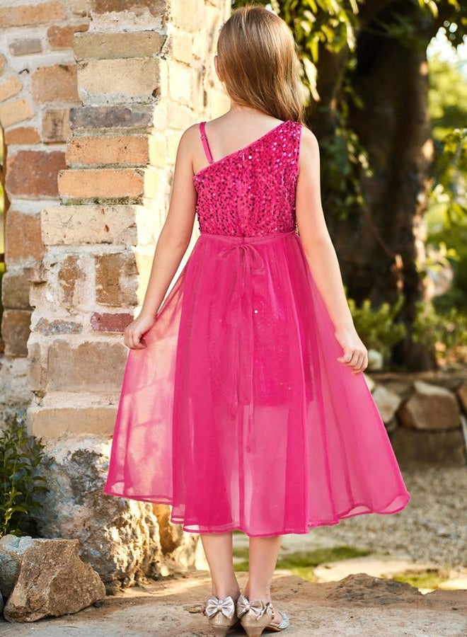 GRACE KARIN Girls Pink Sequin Dress Size 10 One Sleeve Sparkly Prom Birthday Party Dresses - Image 4