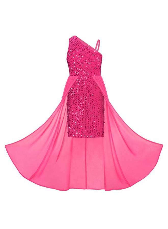 GRACE KARIN Girls Pink Sequin Dress Size 10 One Sleeve Sparkly Prom Birthday Party Dresses - Image 1