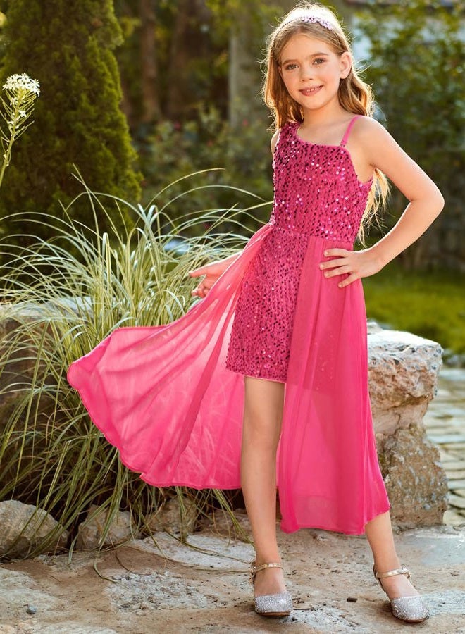 GRACE KARIN Girls Pink Sequin Dress Size 10 One Sleeve Sparkly Prom Birthday Party Dresses - Image 3