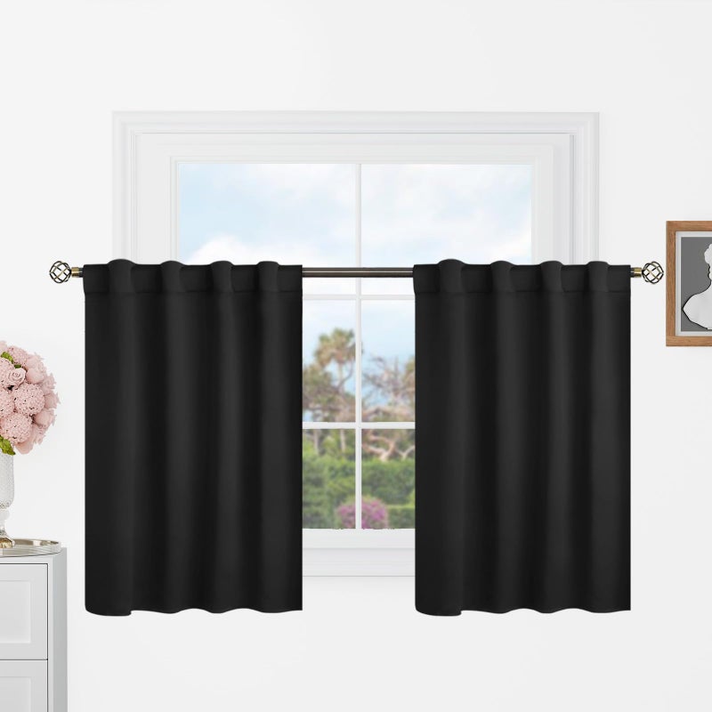 BGment Short Black Kitchen Window Curtains Over Sink - 36 Inch Length Small Window Curtains Rod Pocket and Back Tab Thermal Insulated Drapes for Cafe/RV Camper/Bathroom, 2 Panels, 34 x 36 inch - Image 1