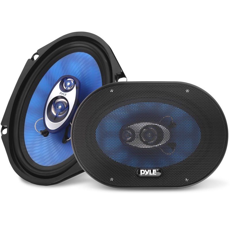 Pyle 6" x 8" Car Sound Speaker (Pair) - Upgraded Blue Poly Injection Cone 3-Way 360 Watts w/Non-fatiguing Butyl Rubber Surround 70-20Khz Frequency Response 4 Ohm & 1" ASV Voice Coil - Pyle PL683BL - Image 1