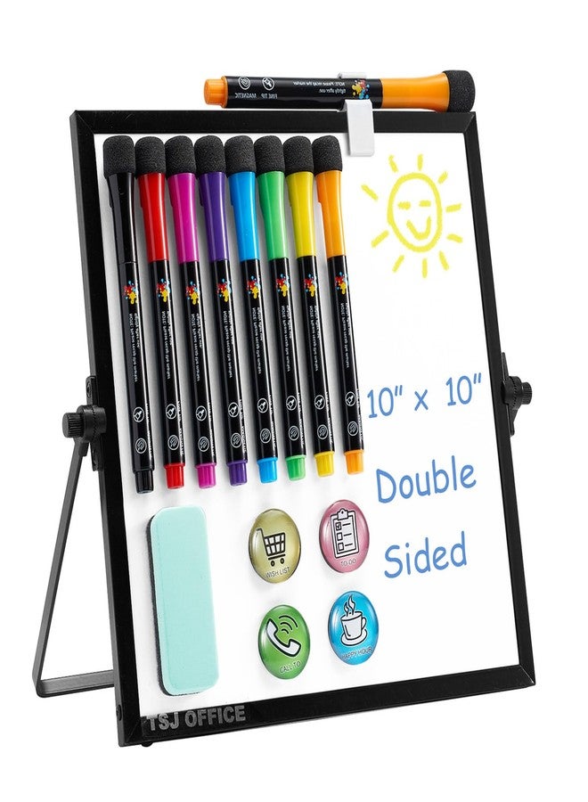 TSJ OFFICE Small Magnetic Desktop White Board - Portable Mini Easel Dry Erase Whiteboard for Students Double Side to Do List Dry Erase Board with Stand for Office, School, Home 10 x 10 inches - Image 1