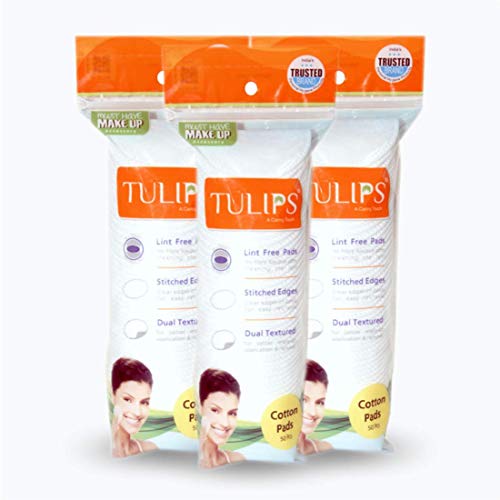 Tulips 50 Round Facial Cotton Pads ; Made from 100% Pure Soft Cotton, Best for Applying & Removing Makeup, Pre makeup cleansing, safe for sensitive Skin - Image 1