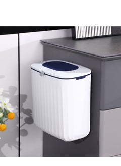 2.1-Gallon Kitchen Compost Bin with Lid - Wall-Mounted Hanging Trash Can for Under Sink or Cabinet Door, Odorless Plastic Garbage Can, Blue Color