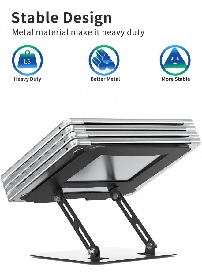 SOUNDANCE Laptop Stand for Desk with Stable Heavy Base, Adjustable Height Multi-Angle, Ergonomic Metal Riser Holder, Foldable Mount Elevator, Compatible with 10 to 15.6 Inches PC Computer, Black - Image 1