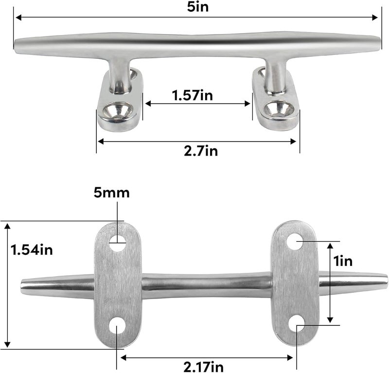VEITHI 4/5/6 inch Dock Cleats - 316 Stainless Steel Boat Cleats Boat Dock Cleats,Open Base Dock Cleat with Fasteners,Marine Cleat Rope Cleat Boat Cleat for Boat/Deck/Nautical Decor(1,2,4,6,8 Pack) - Image 2