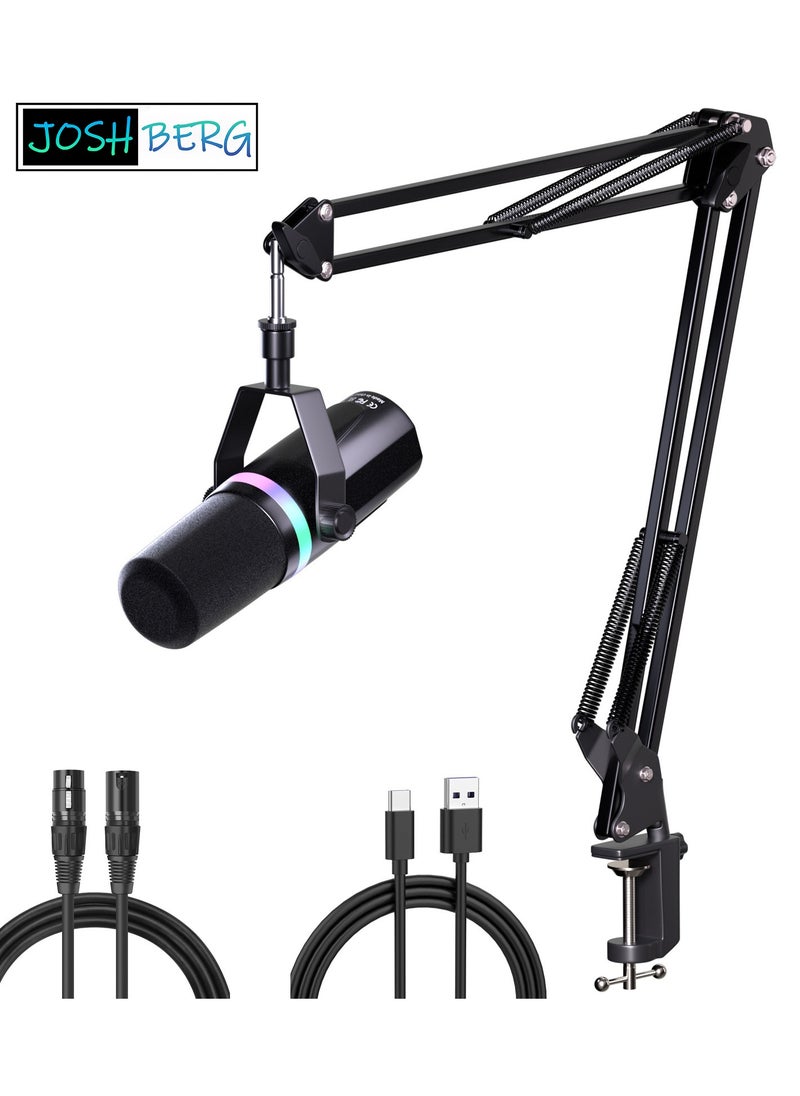 XLR/USB Dynamic Dual-Use RGB Microphone Computer Competition Microphone Mobile Phone Computer Recording
