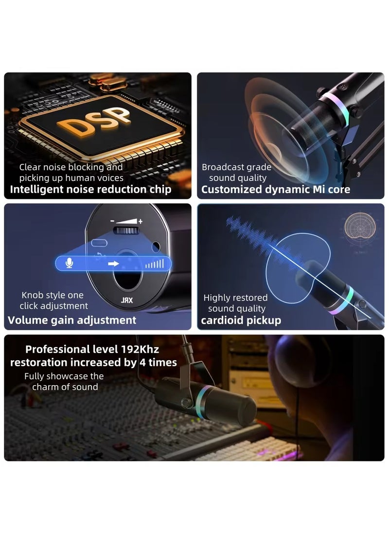 XLR/USB Dynamic Dual-Use RGB Microphone Computer Competition Microphone Mobile Phone Computer Recording