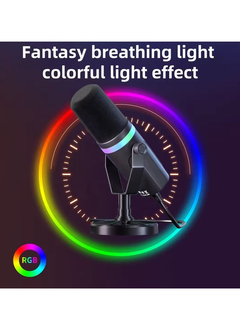XLR/USB Dynamic Dual-Use RGB Microphone Computer Competition Microphone Mobile Phone Computer Recording