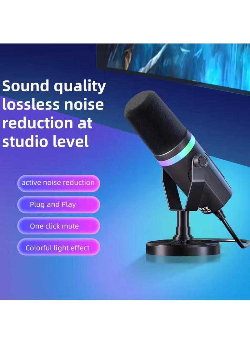 XLR/USB Dynamic Dual-Use RGB Microphone Computer Competition Microphone Mobile Phone Computer Recording