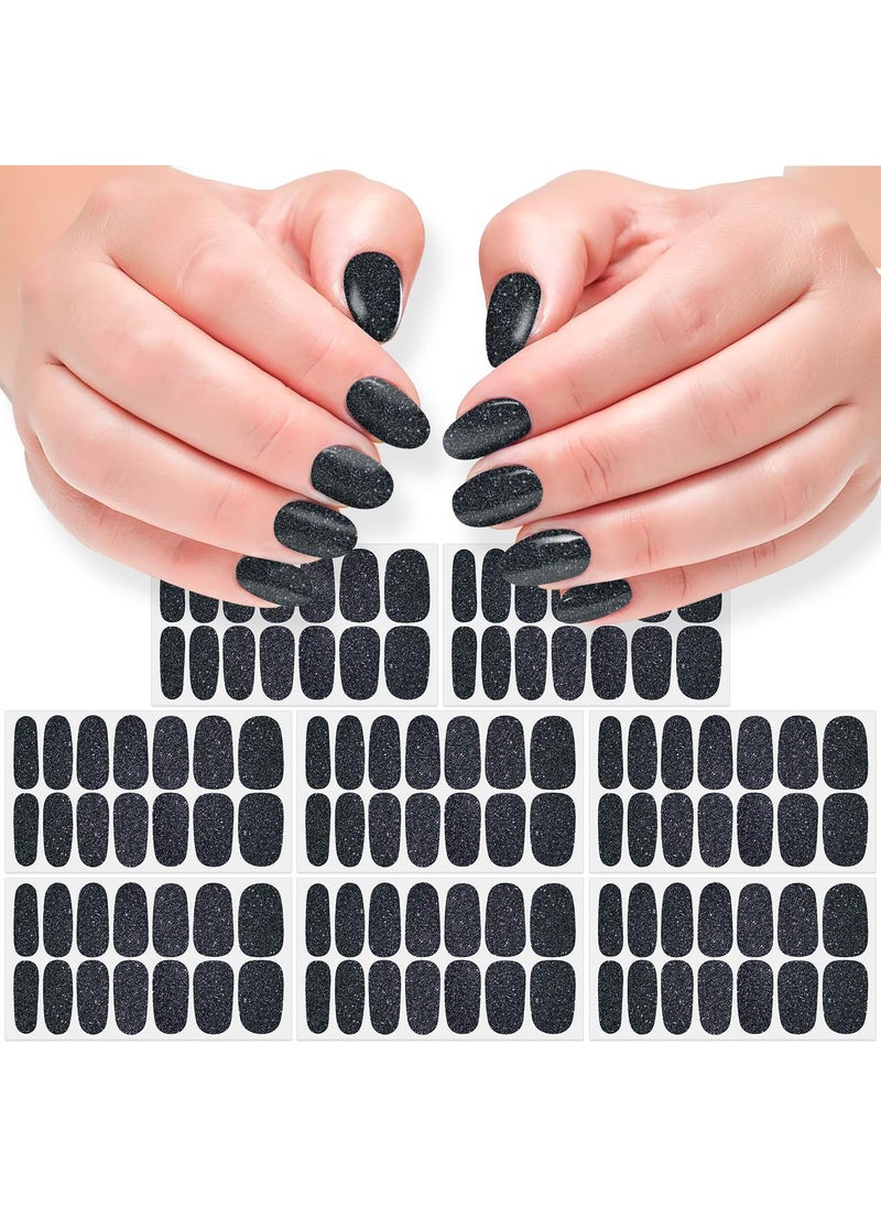 DANNEASY - DANNEASY 8 Sheets Glitter Black Nail Polish Stickers Full Nail Wraps Stick on Nail Polish Strips Gel Nail Strips Self Adhesive Fingernail Sticker Nails for Women with Nail File, Cuticle Stick - Image 1