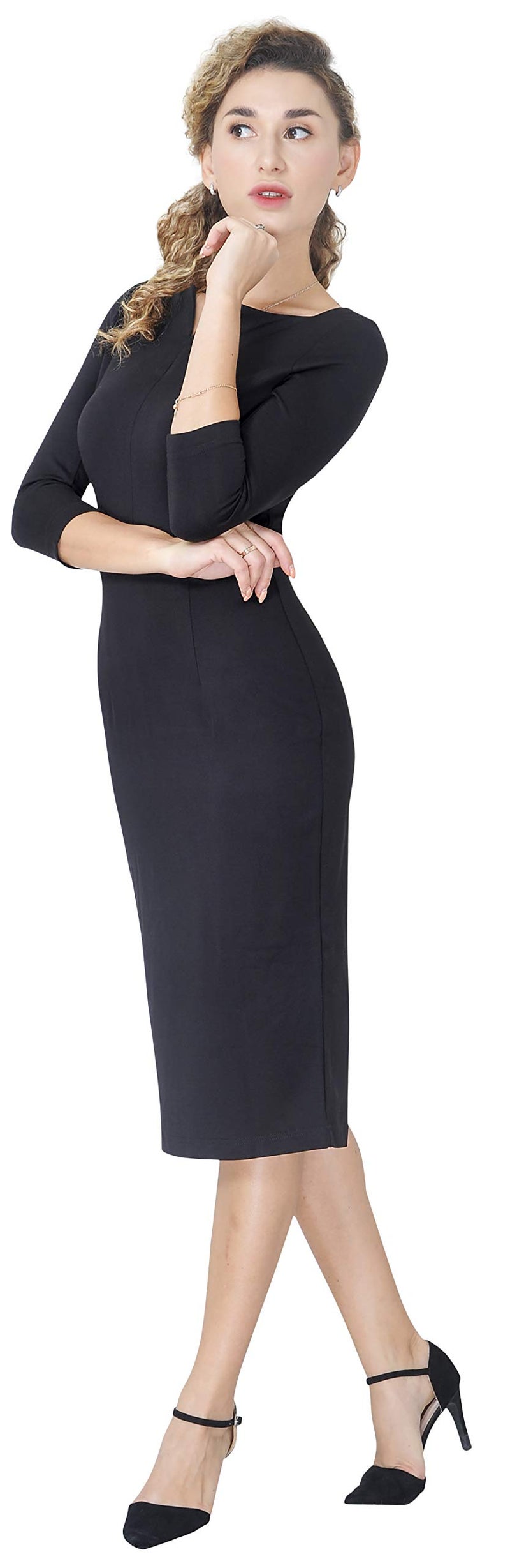Marycrafts Women's Work Office Business Square Neck Sheath Midi Dress 14 Black - Image 3