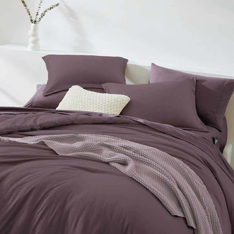 WRENSONGE Queen Comforter Set - 7 Pieces Artic Plum Soft Bed in a Bag Queen with Fitted Sheet, Flat Sheet, 2 Pillow Shams, and 2 Pillowcases- Warm Bedding Sets for All Season - Image 4