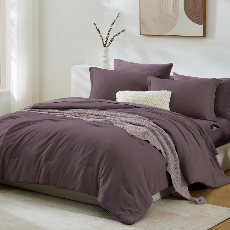 WRENSONGE Queen Comforter Set - 7 Pieces Artic Plum Soft Bed in a Bag Queen with Fitted Sheet, Flat Sheet, 2 Pillow Shams, and 2 Pillowcases- Warm Bedding Sets for All Season - Image 2
